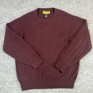 BB Dakota Sweater Mens Large Burgundy 100% Cashmere Cable Knit Crewneck Pullover